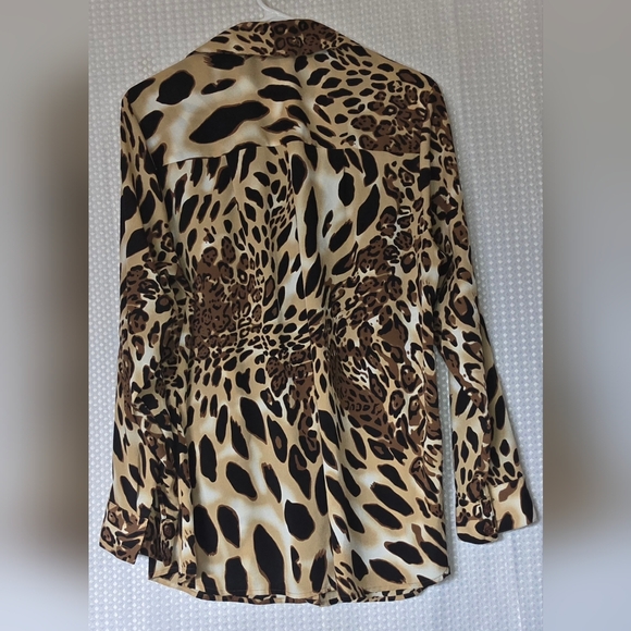 Womens Leopard Blouse Animal Print Top Chic Work Office Button Front - Picture 8 of 8